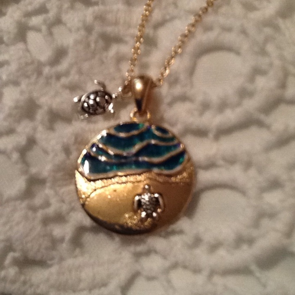 Ocean Waves Turtle Necklace and Earrings Set